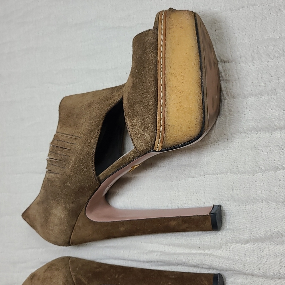 Prada Sigaro Suede Peep Toe Platform Heels - Picture 9 of 16